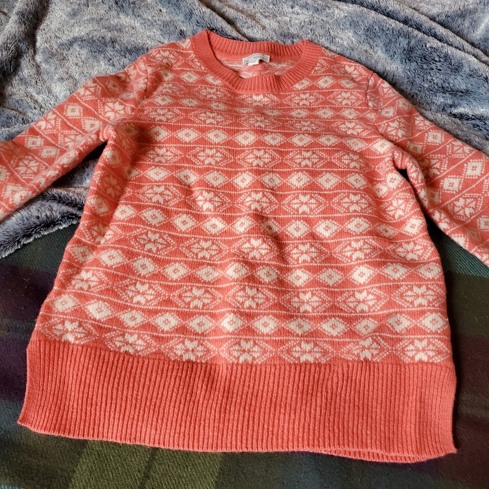 Gap Pink Snowflake Pattern Lamb's Wool Sweater